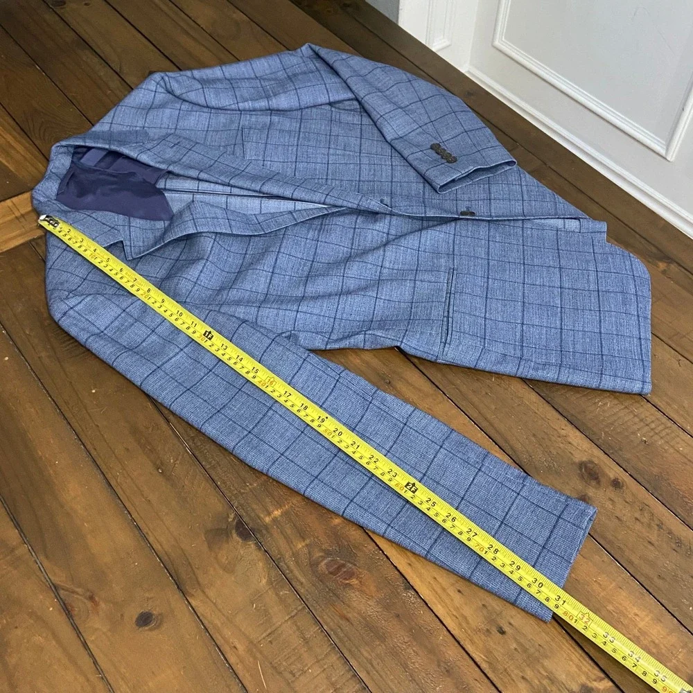 Bonobos Jetsetter Slim Fit 42R Blue Windowpane Plaid Stretch Wool Blazer